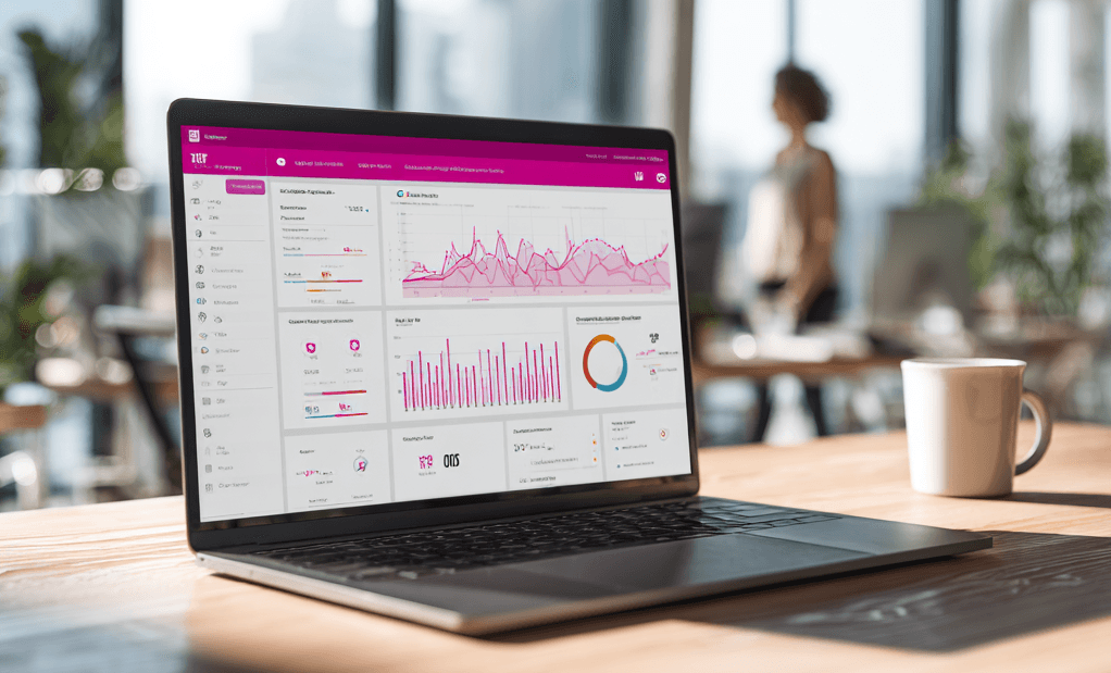 Laptop screen showing the charts of media monitoring.