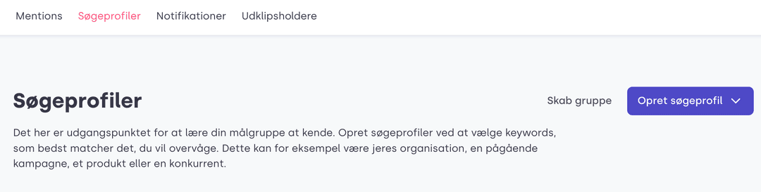 Screenshot of inside Mynewsdesks digital Ai-powered tool for media monitoring: Search profiles.