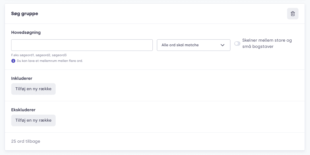 Screenshot of inside Mynewsdesks digital Ai-powered tool for media monitoring: Keywords and phrases.