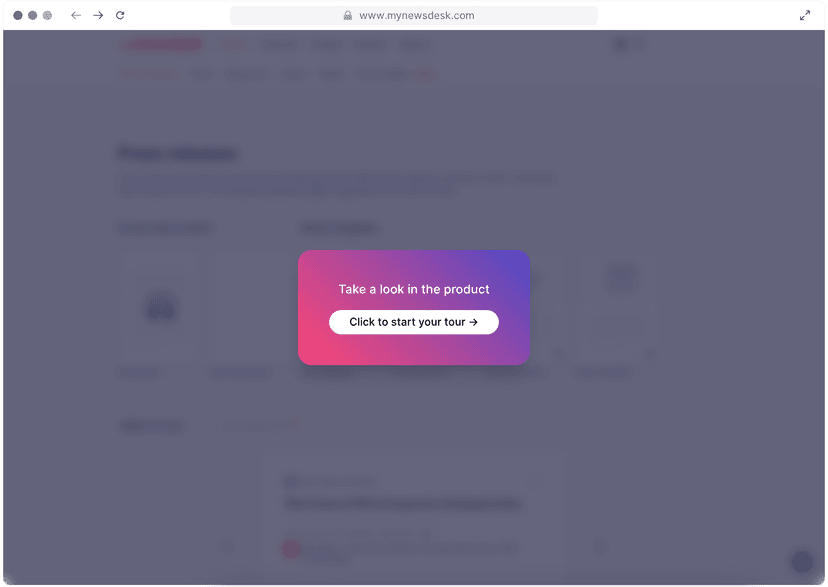 Screenshot of Mynewsdesks interactive demo start page.