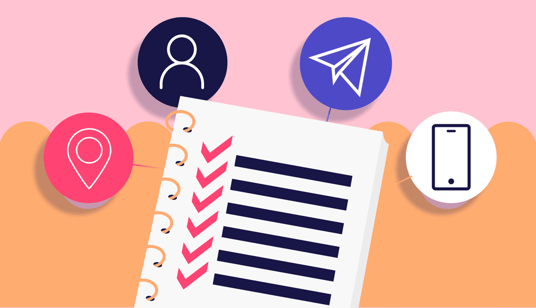 Illustration of notebook with checklist on pink and orange background