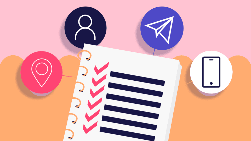 Illustration of notebook with checklist on pink and orange background