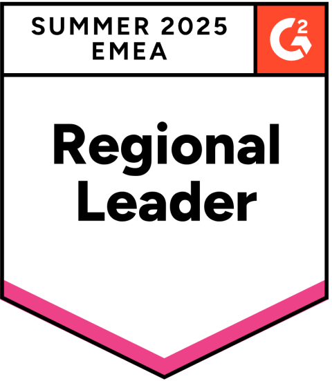 G2 review badge for Mynewsdesk as regional leader in PR software